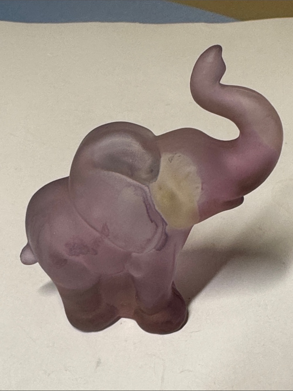 FENTON ART GLASS REUVEN RUEVEN BABY ELEPHANT Satin Glass 3.75” tall